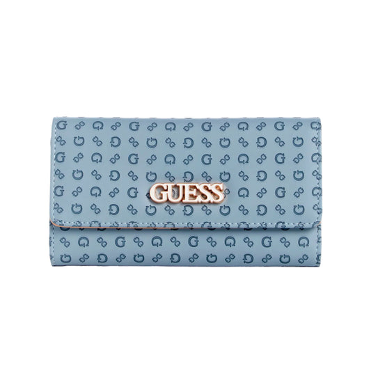 Billetera Guess Original SG941651 Clutch En Piel Sintética Color Celeste y Dorado