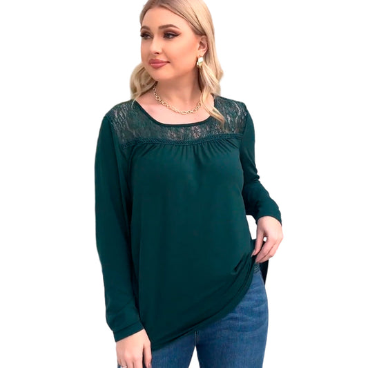 Blusa Manga Larga Zyfmaily Color Verde Oscuro Para Mujer Talla 1X