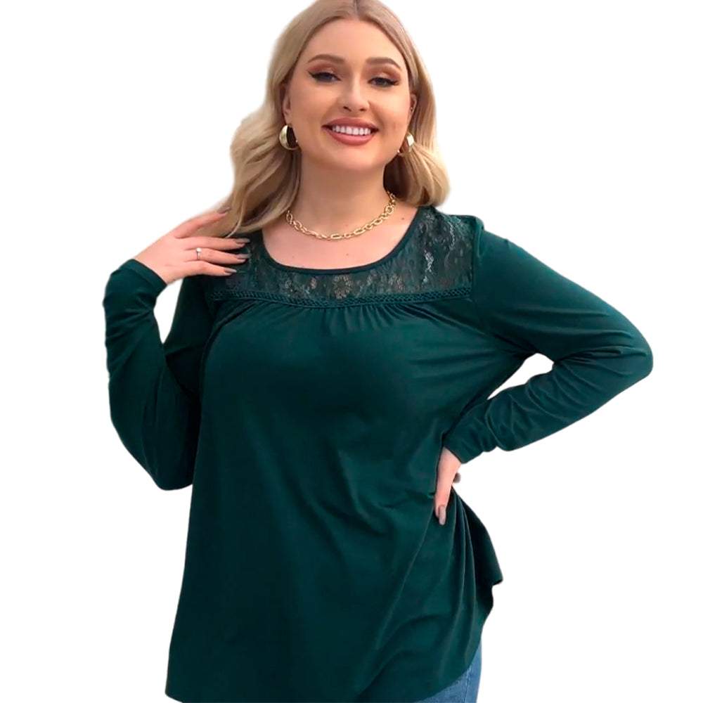 Blusa Manga Larga Zyfmaily Color Verde Oscuro Para Mujer Talla 1X