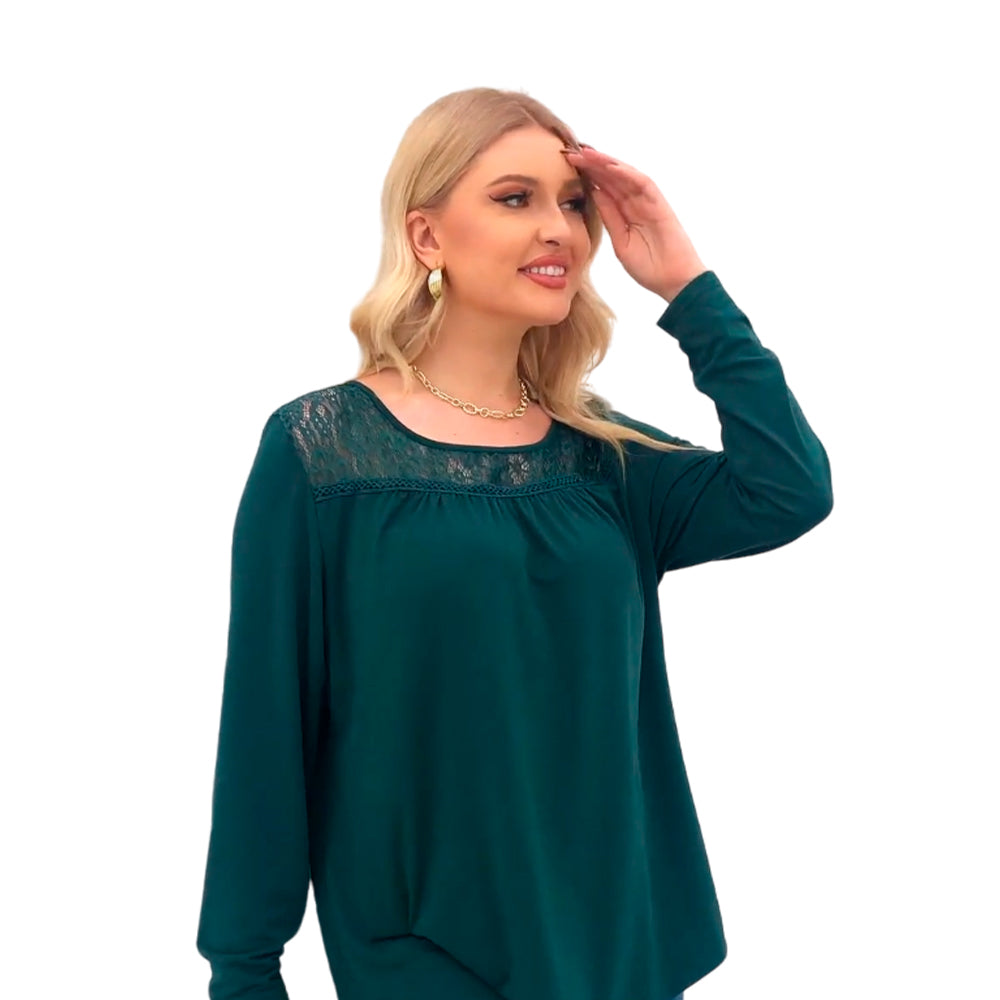 Blusa Manga Larga Zyfmaily Color Verde Oscuro Para Mujer Talla 1X