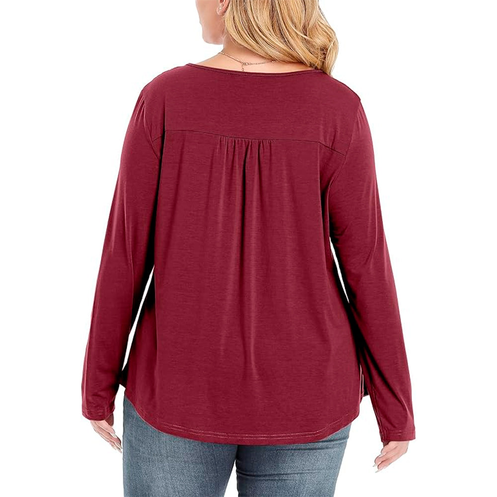 Blusa Manga Larga Zyfmaily Color Vino Tinto Para Mujer Talla 2X