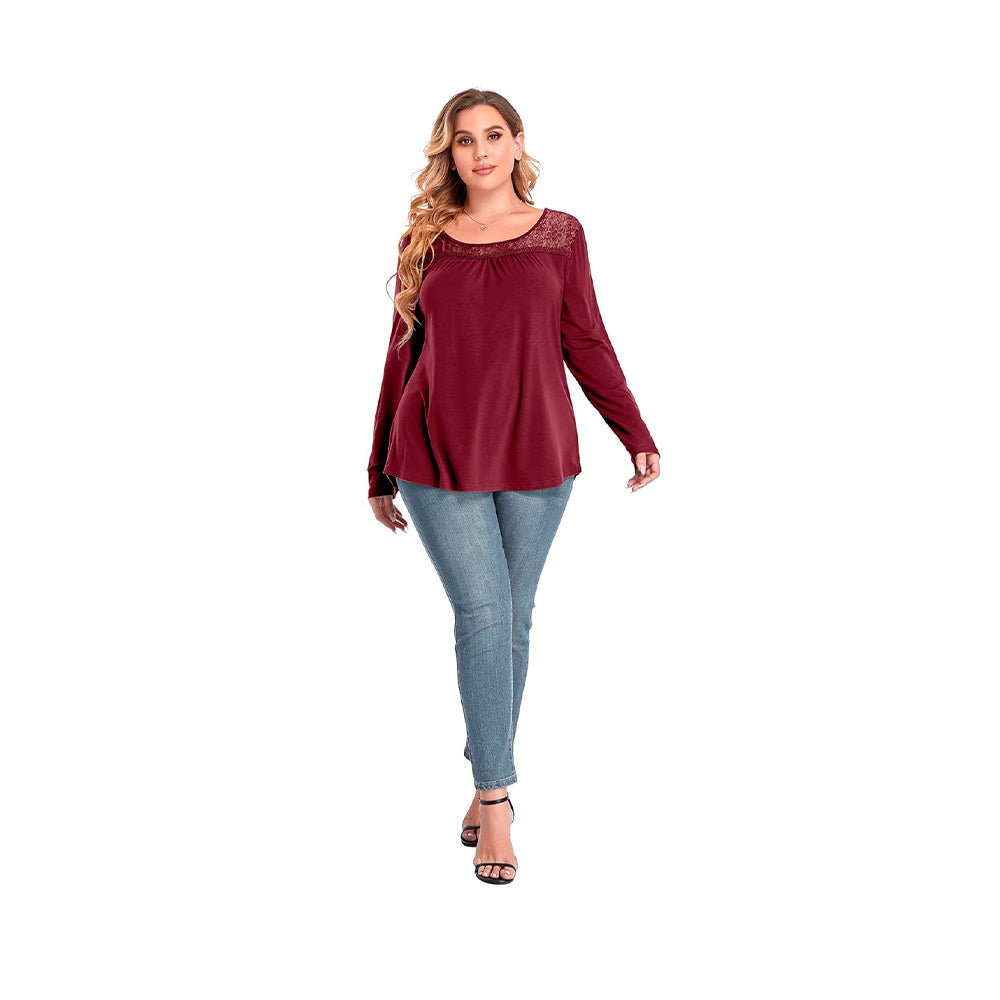 Blusa Manga Larga Zyfmaily Color Vino Tinto Para Mujer Talla 2X