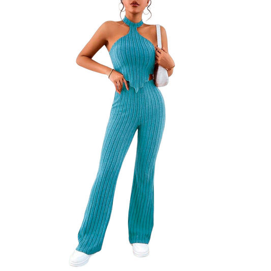 Pantalones Acampanados Y Top Halter Shein Essence Color Azul Talla M