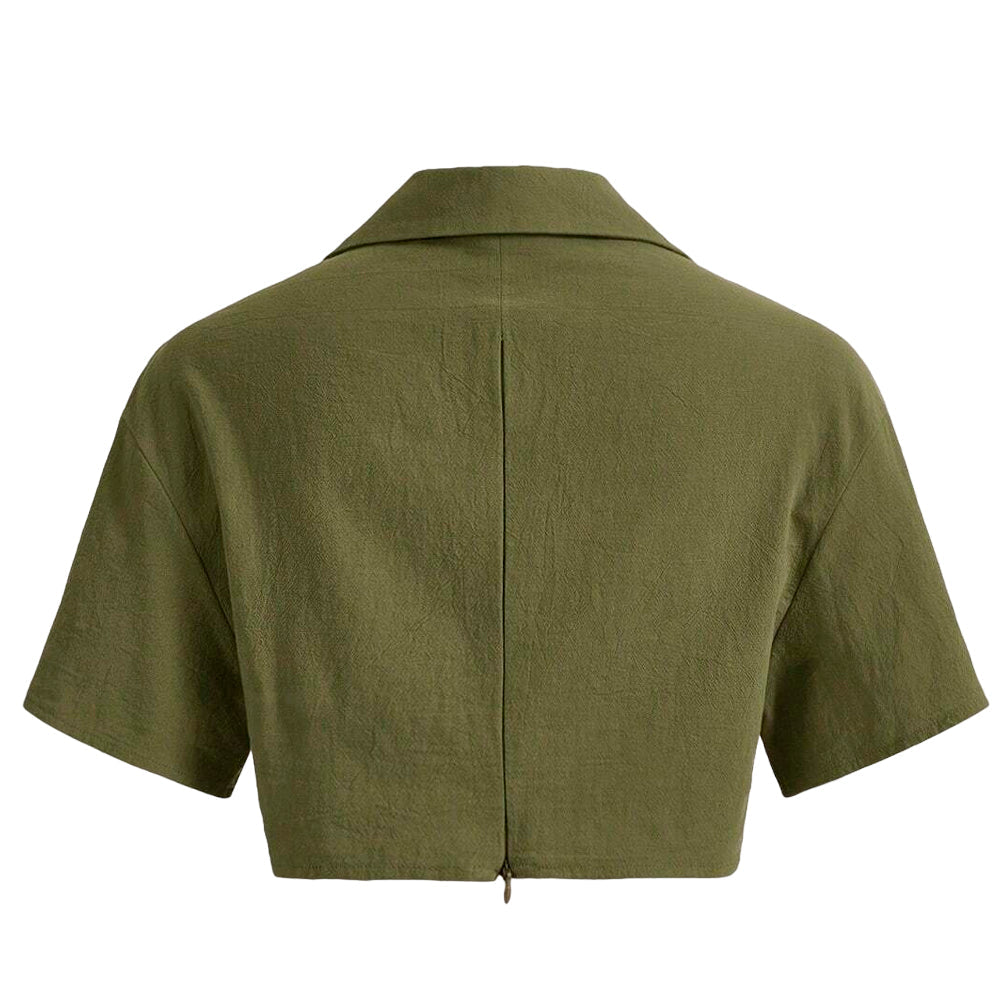 Camisa Crop Shein con Solapa de Hombros Caidos Color Verde Militar Talla S