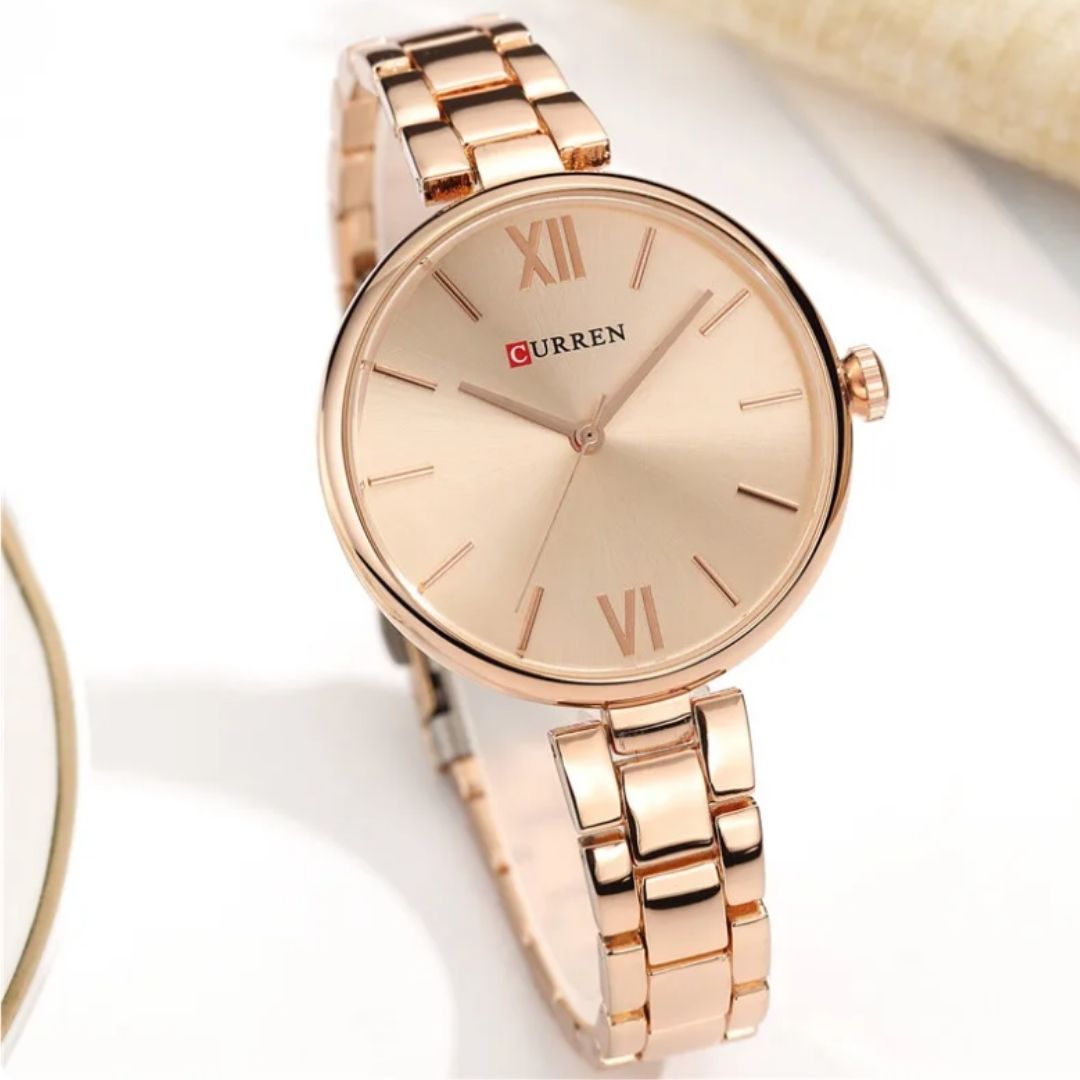 Reloj Análogo Curren Original KREb7120 para Mujer Acero Color Oro Rosa