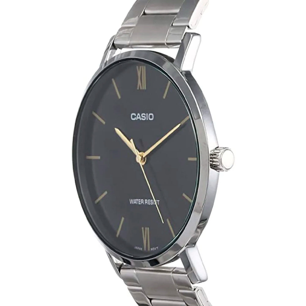 Reloj Análogo Casio Original LTP-VT01D-1B Unisex Color Plateado y Negro