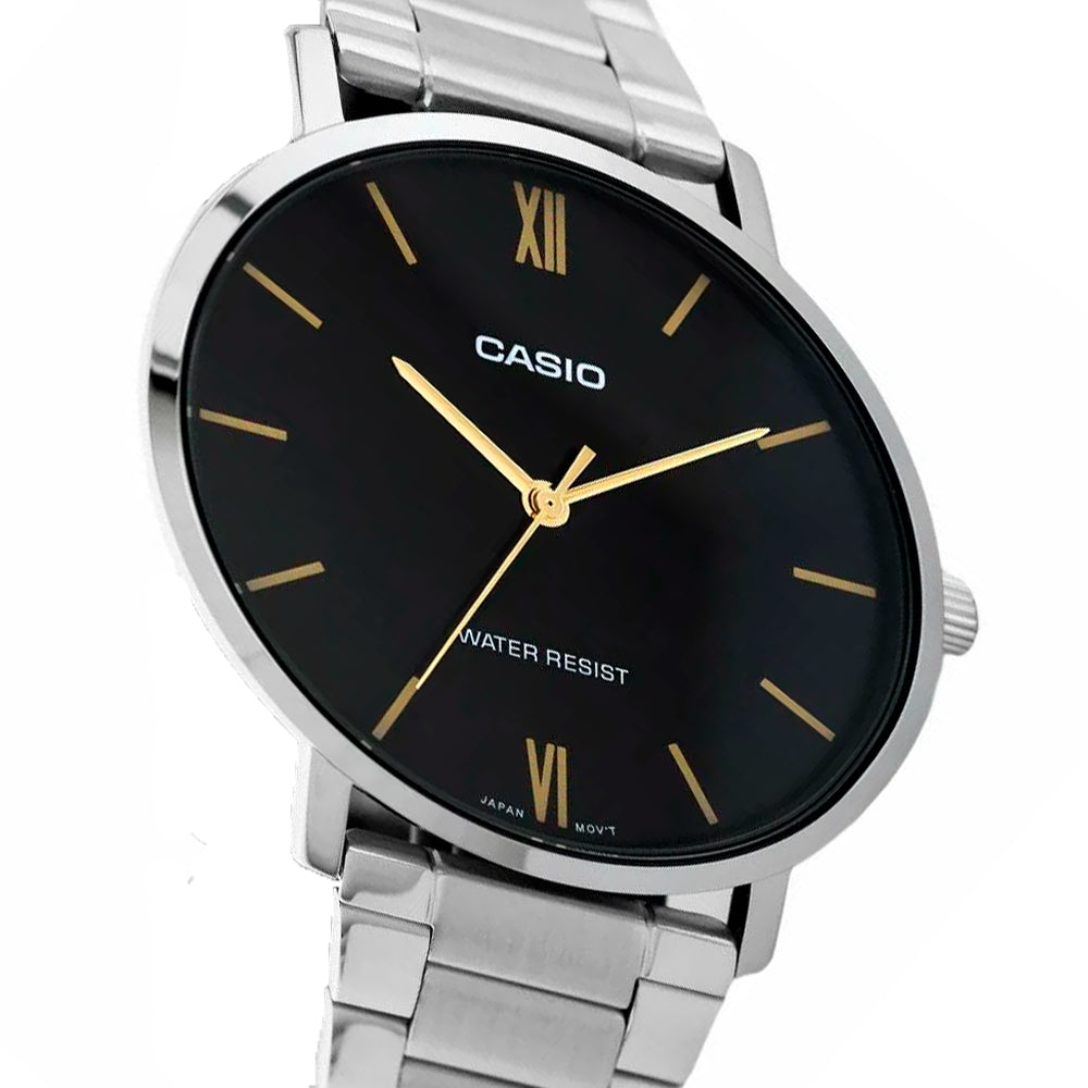 Reloj Análogo Casio Original LTP-VT01D-1B Unisex Color Plateado y Negro