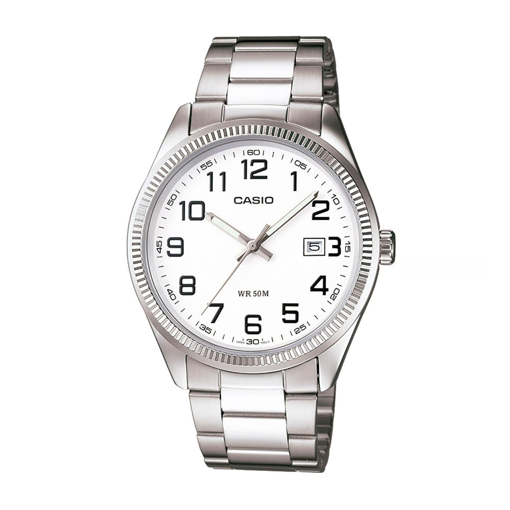 Reloj Análogo Casio Original MTP-1302D-7BV Unisex Color Plateado y Blanco