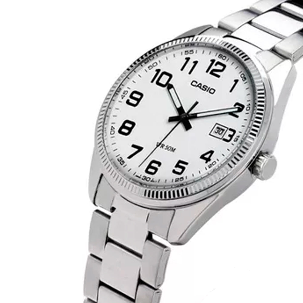 Reloj Análogo Casio Original MTP-1302D-7BV Unisex Color Plateado y Blanco