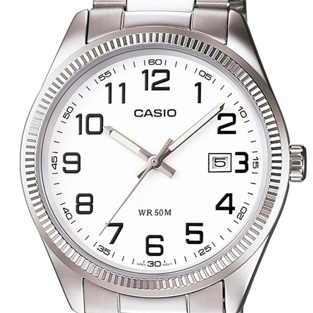 Reloj Análogo Casio Original MTP-1302D-7BV Unisex Color Plateado y Blanco