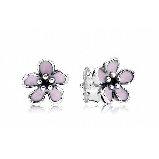 Aretes Pendientes Pandora Tipo Topo Flor de Piedra Rosa 290537EN40 Plata 925