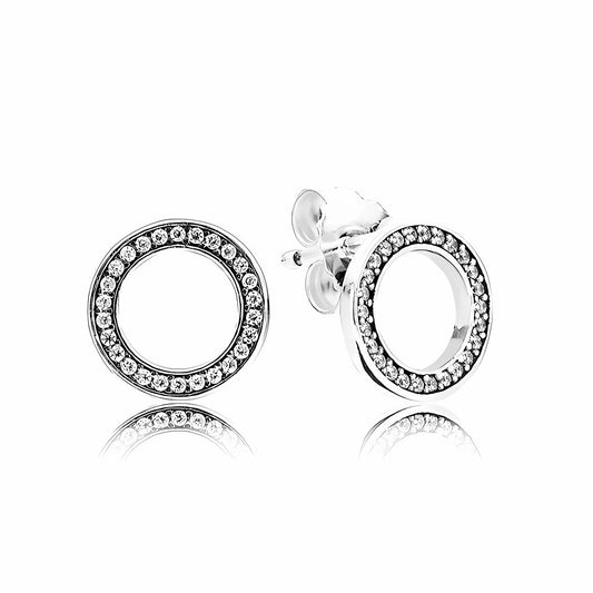 Aretes Pendientes Pandora Tipo Topo Circulo de Circonitas 290585CZ Plata 925