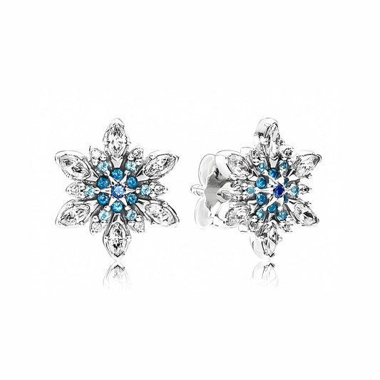 Aretes Pendientes Pandora Copo de Nieve Cristalizado Tipo Topo 290590NBLMX Plata 925