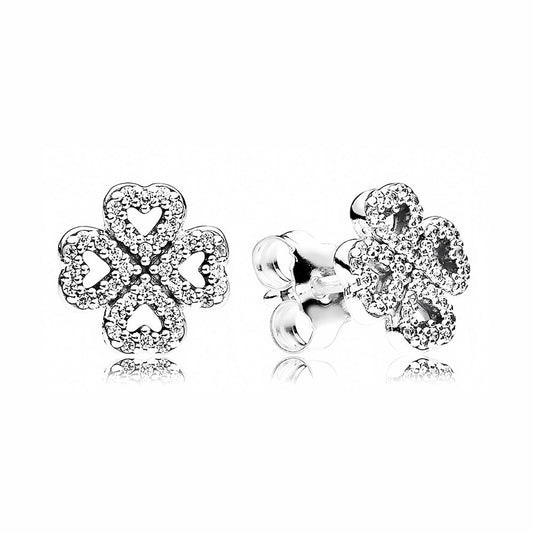 Aretes Pendientes Pandora Tipo Topo Flor de Corazon de Circonitas 290626CZ Plata 925