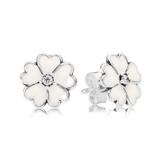 Aretes Pendientes Pandora Tipo Flor de Primula Blanca 290569EN12 Plata 925