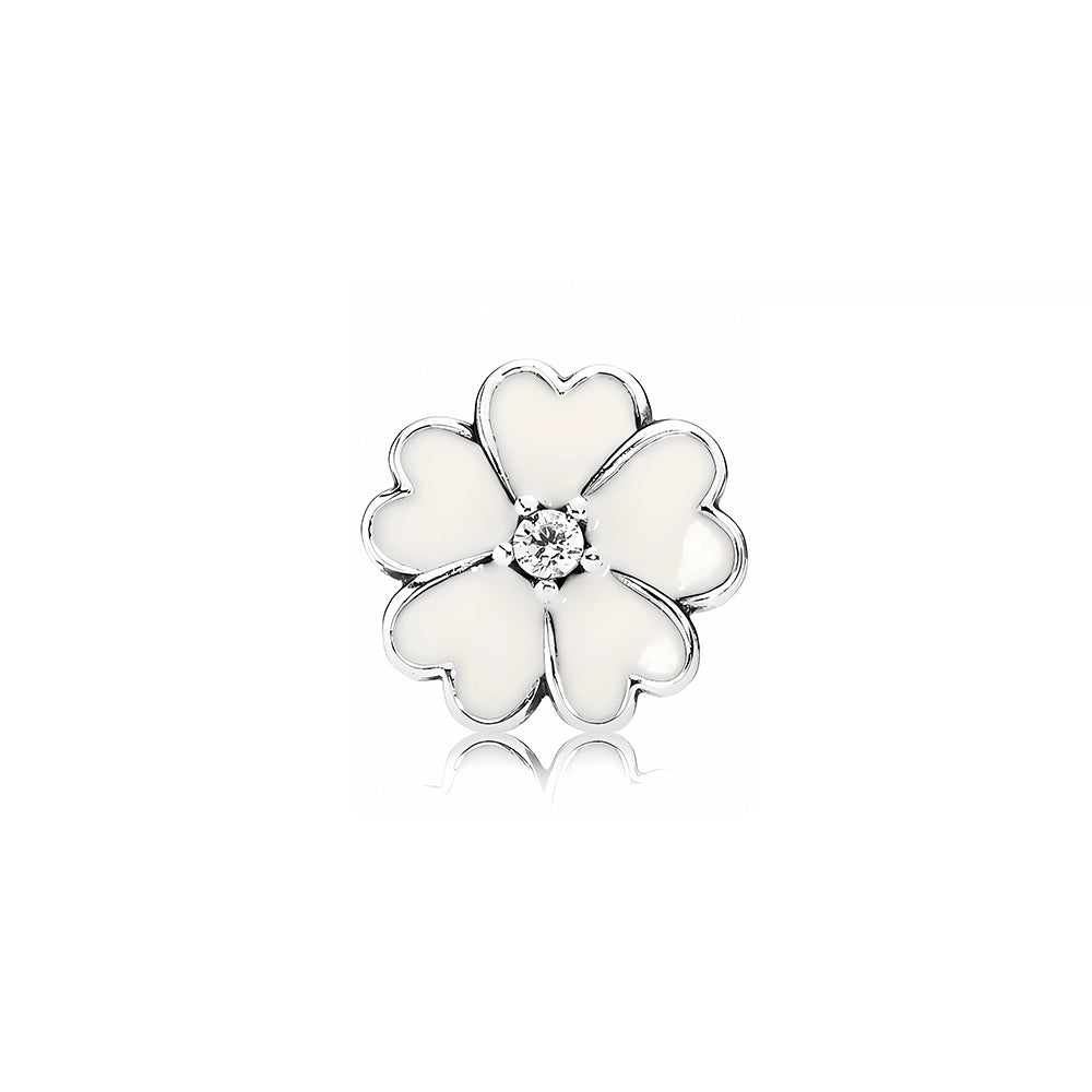 Aretes Pendientes Pandora Tipo Flor de Primula Blanca 290569EN12 Plata 925