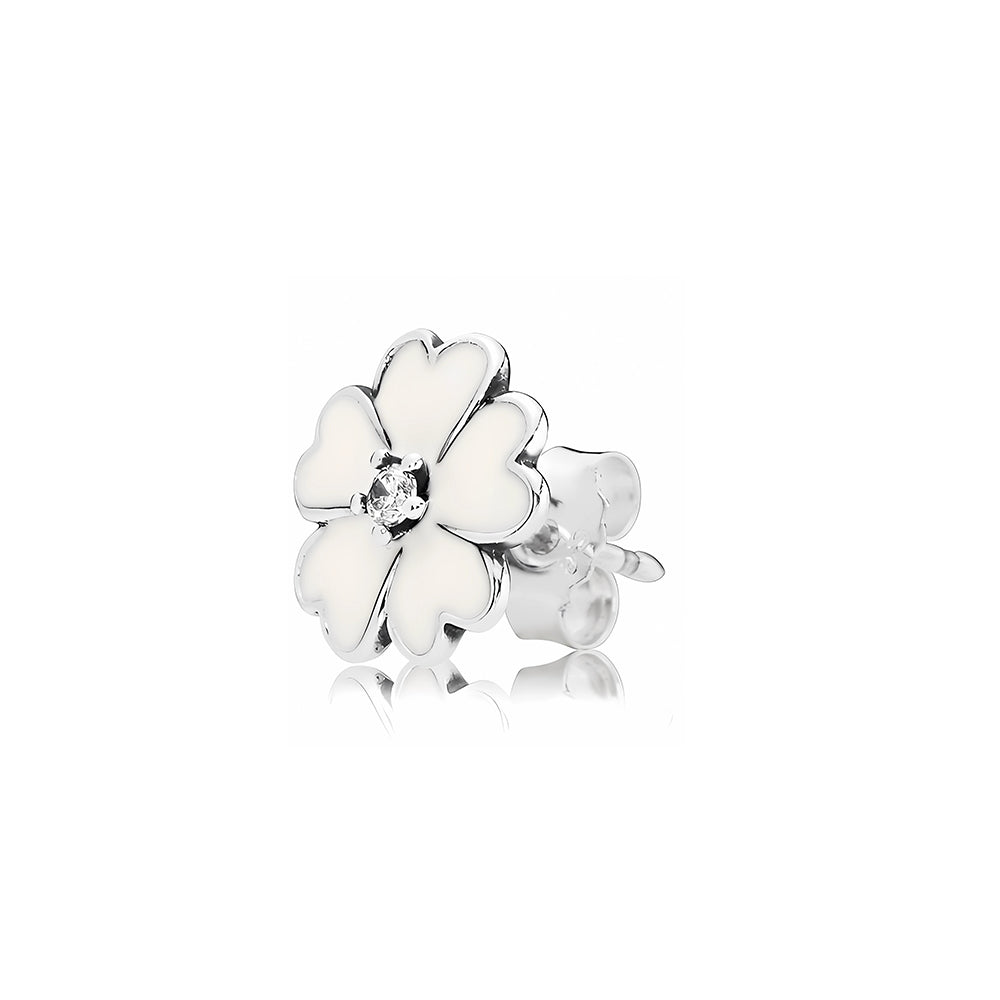 Aretes Pendientes Pandora Tipo Flor de Primula Blanca 290569EN12 Plata 925