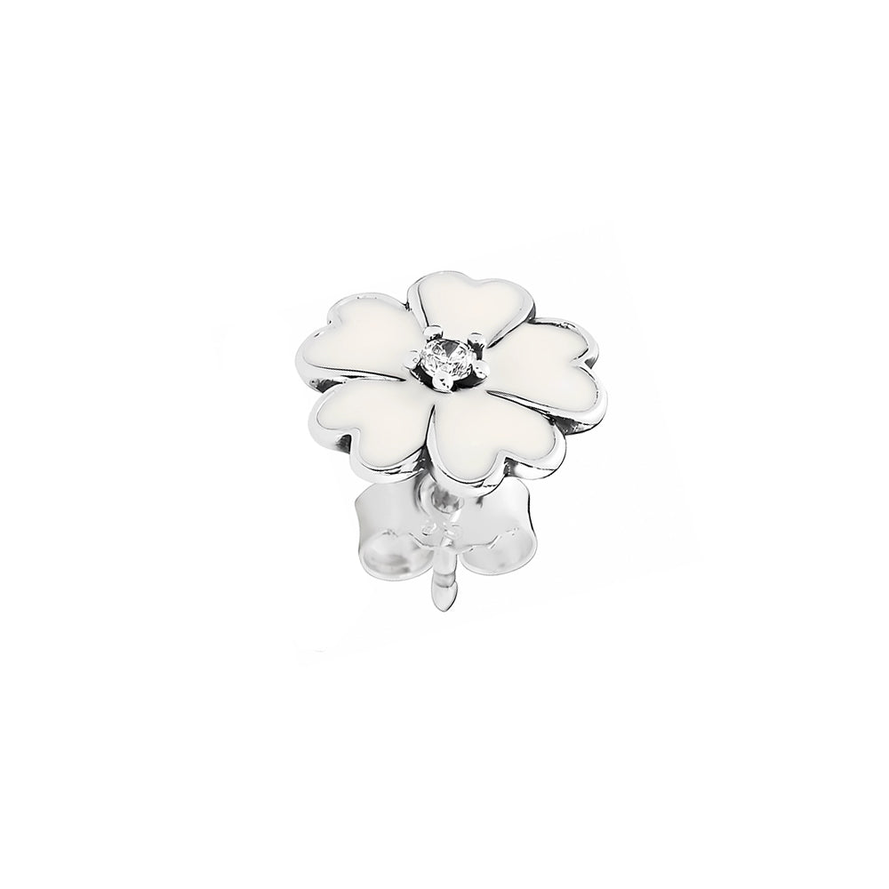 Aretes Pendientes Pandora Tipo Flor de Primula Blanca 290569EN12 Plata 925