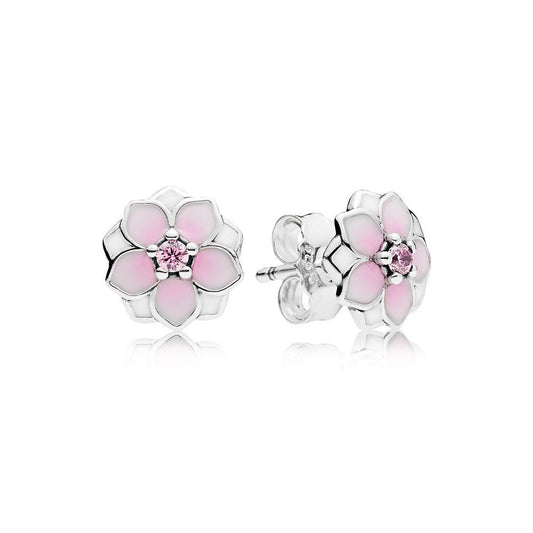 Aretes Pendientes Pandora 290739PCZ Flor con Circonica Rosa y Blanco Plata 925