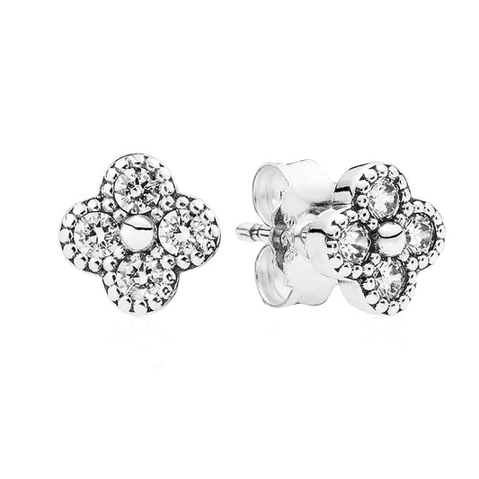 Aretes Pendientes Pandora Tipo Flor Oriental con Circonica Transparente 290647CZ Plata 925