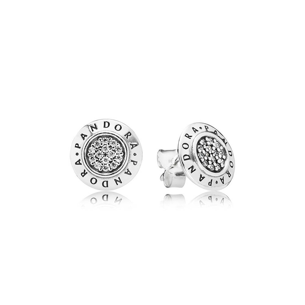 Aretes Pendientes Pandora Tipo Brillantes con Insignia Pandora 290559CZ Redondo Plata 925