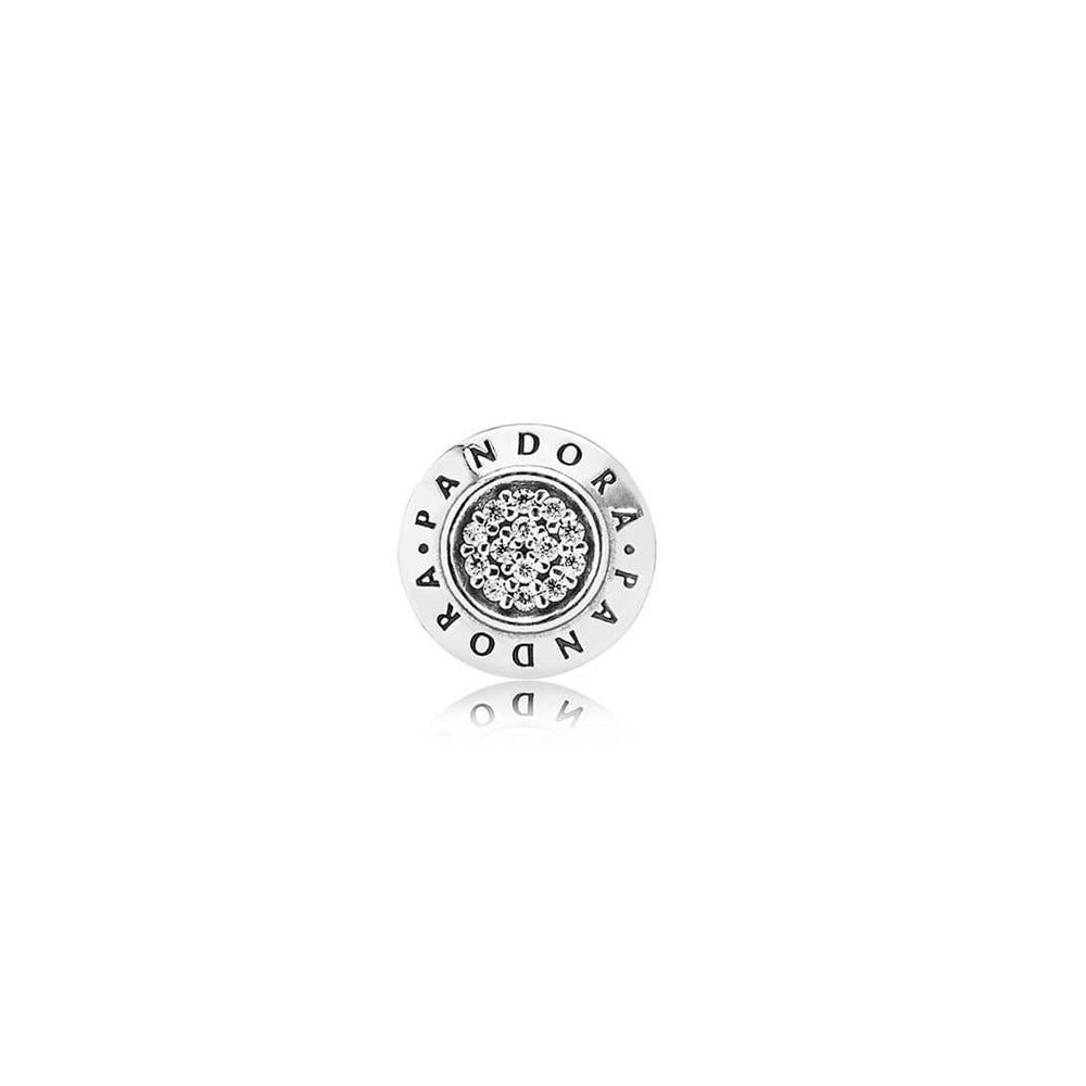 Aretes Pendientes Pandora Tipo Brillantes con Insignia Pandora 290559CZ Redondo Plata 925