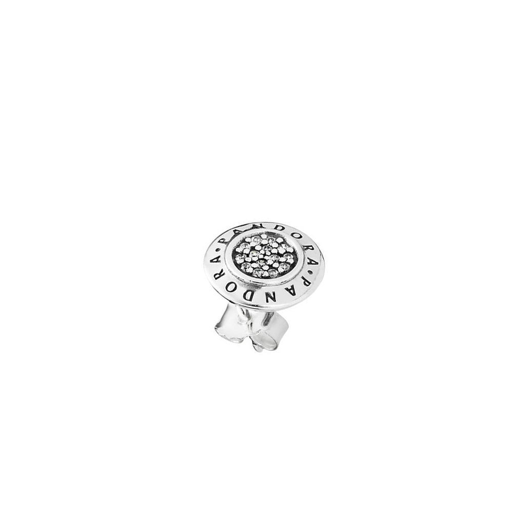 Aretes Pendientes Pandora Tipo Brillantes con Insignia Pandora 290559CZ Redondo Plata 925