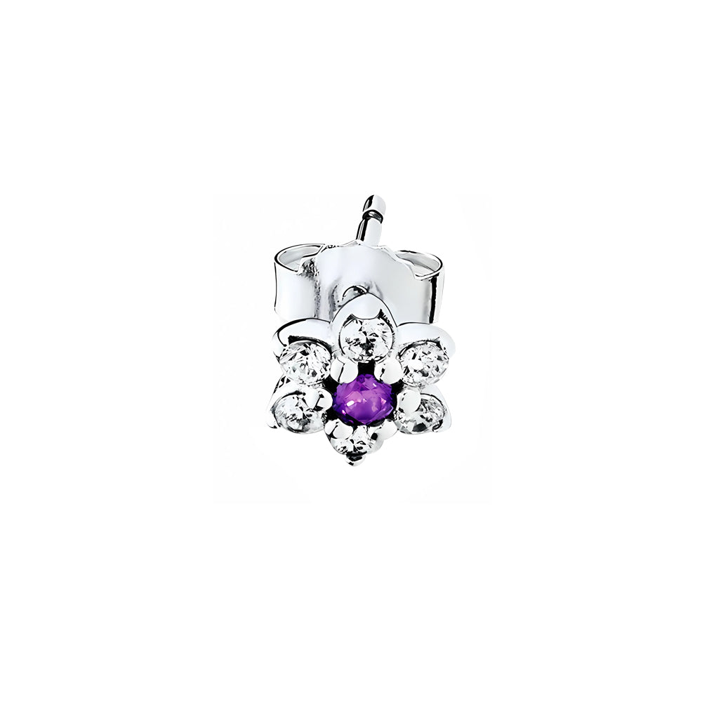 Aretes Pendientes Pandora Flor Elegante con Circonicas Moradas 290690ACZ Plata 925