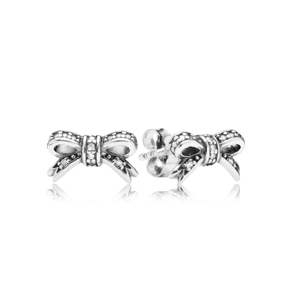 Aretes Pendientes Pandora Lazo de Corazones Tipo Topo 290555CZ Plata 925