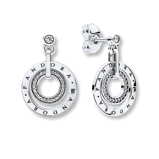 Aretes Pendientes Pandora Logo y Circonica Transparente 296296CZ Plata 925