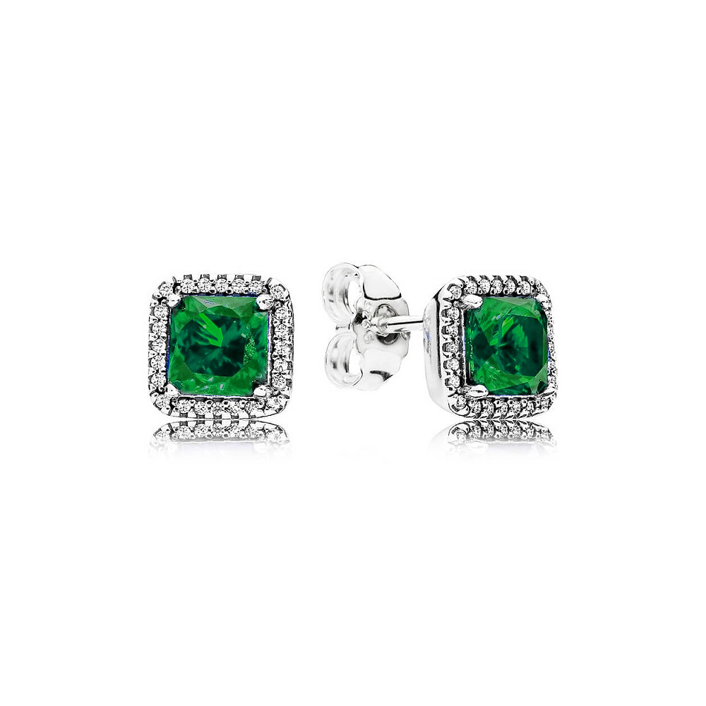 Aretes Pendientes Pandora Cuadrados con Esmeralda Verde 290591NRG Plata 925