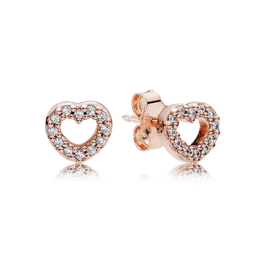 Aretes Pendientes Pandora en Oro Rosa Corazon de Circonitas 280528CZ Plata 925