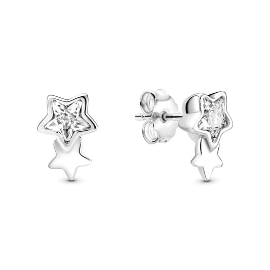 Aretes Pendientes Pandora Tipo Topo Estrellas Gemelas 290598CZ Plata 925