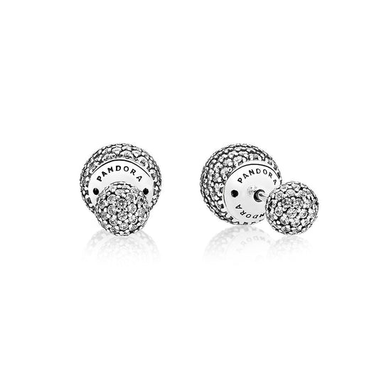 Aretes Pendientes Pandora Tipo Topo Gotas Gemelas Pave 290737CZ Plata 925