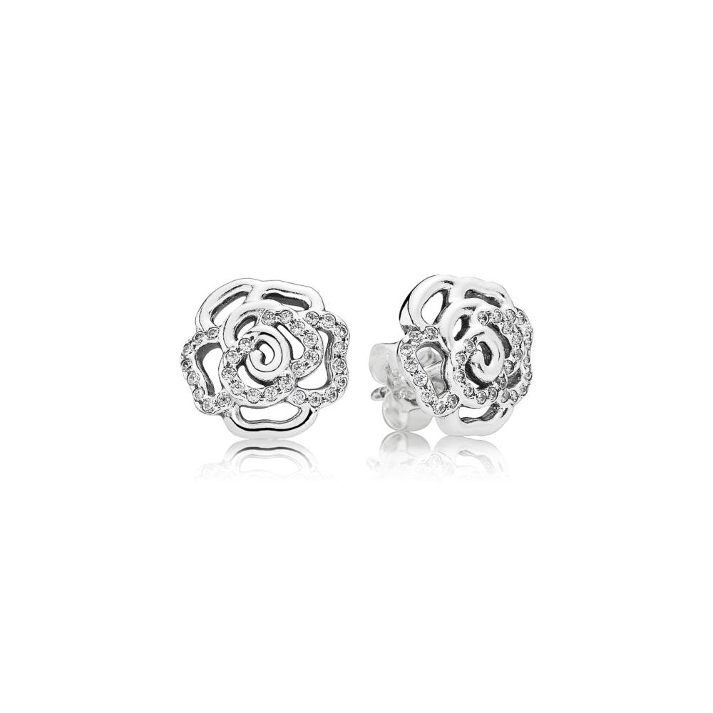 Aretes Pendientes Pandora Tipo Topo Flor con Detalles en Circonita 290575CZ Plata 925