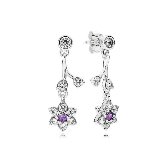 Aretes Pendientes Pandora Flor Amatista No me Olvides 290691ACZ Plata 925