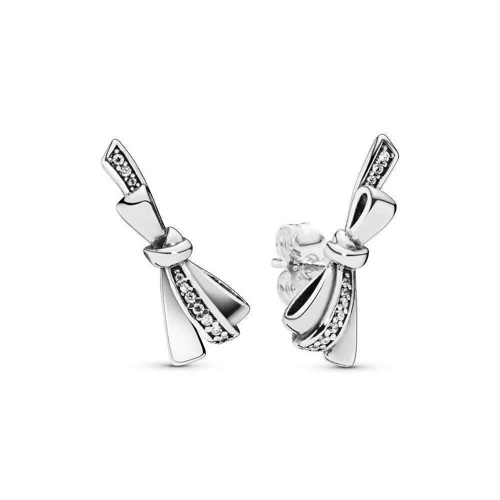 Aretes Pendientes Pandora Tipo Topo Lazo Brillante 297234CZ Plata 925