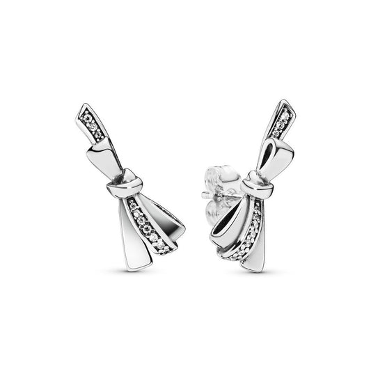 Aretes Pendientes Pandora Tipo Topo Lazo Brillante 297234CZ Plata 925