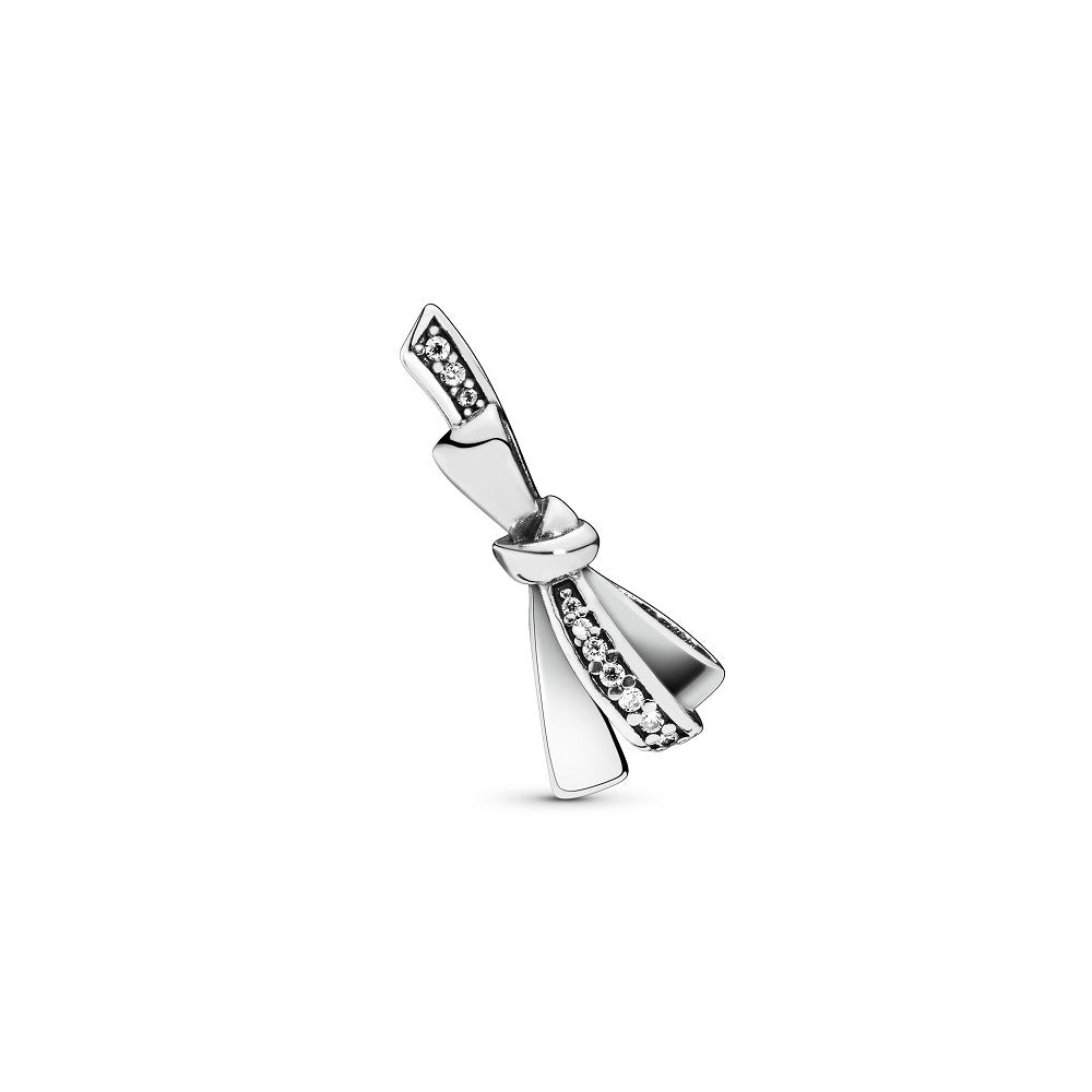 Aretes Pendientes Pandora Tipo Topo Lazo Brillante 297234CZ Plata 925