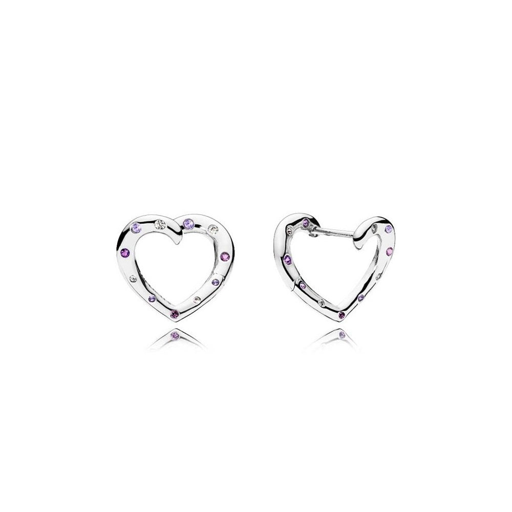 Aretes Pendientes Pandora Aro de Corazones Plateado Brillantes 297231NRPMX Plata 925