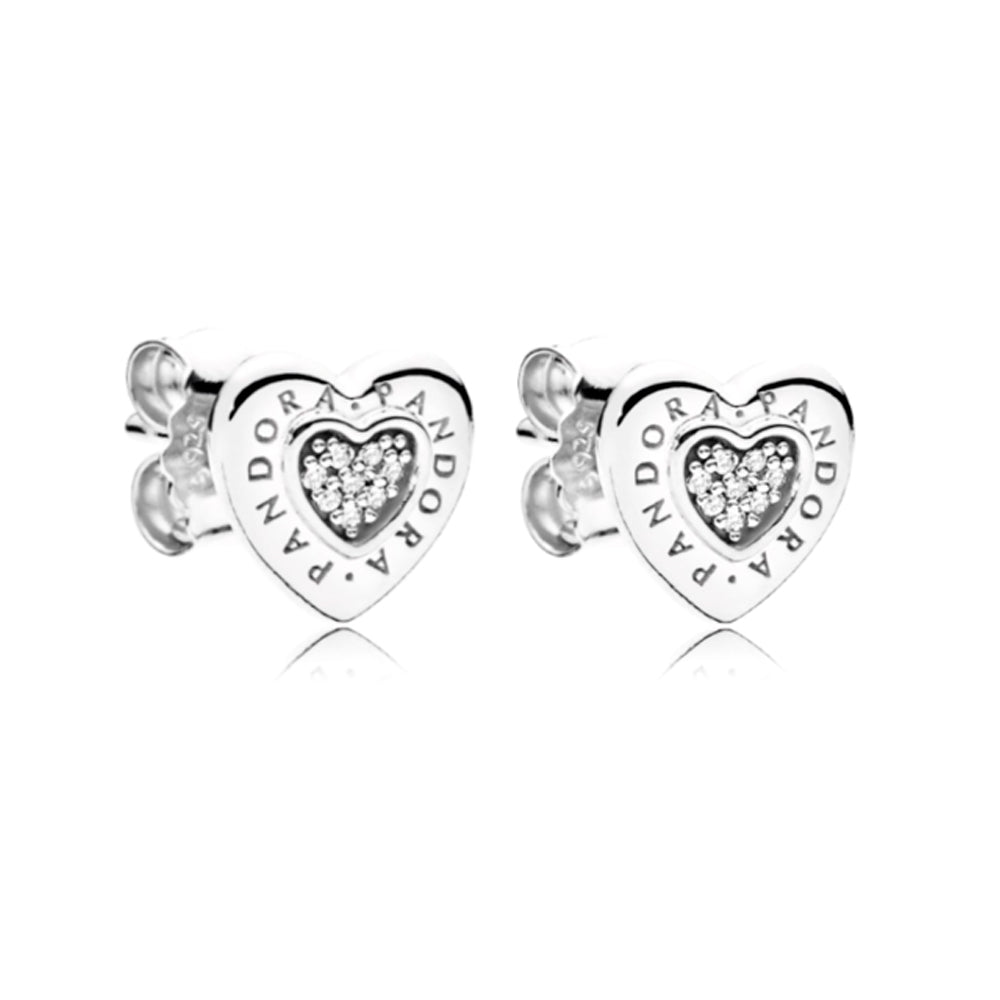 Aretes Pendientes Pandora Corazones Insignia Pandora Circonita Transparente 297382CZ Plata 925