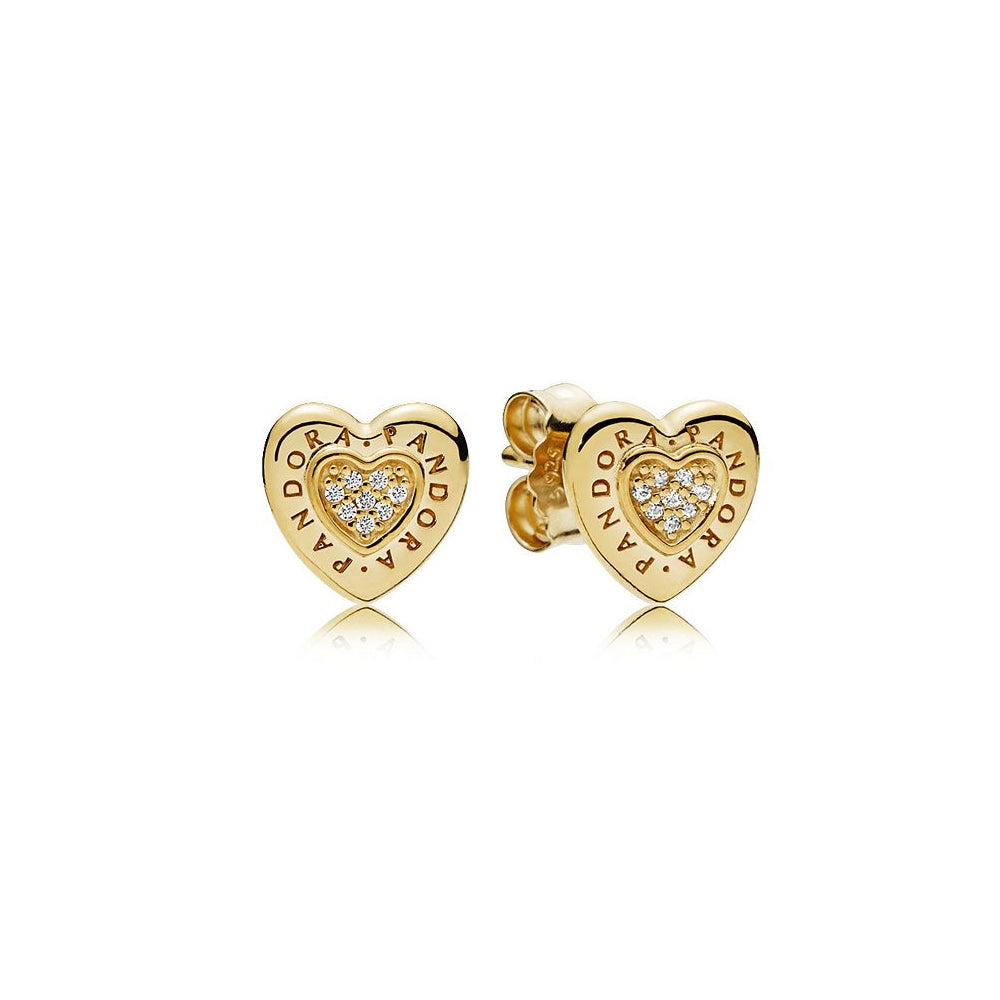 Aretes Pendientes Pandora Corazon Dorado Genuino con Circonitas 267382CZ Plata 925