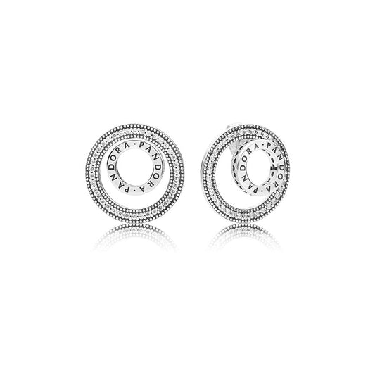 Aretes Pendientes Aro Doble Flotante Pandora Por Siempre 297446CZ Plata 925