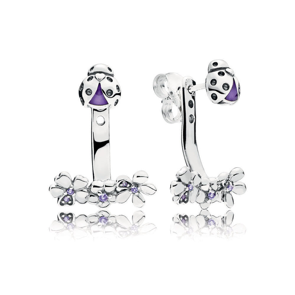 Aretes Pendientes Pandora Doble Uso Pradera de Mariquitas 297123NLC Plata 925