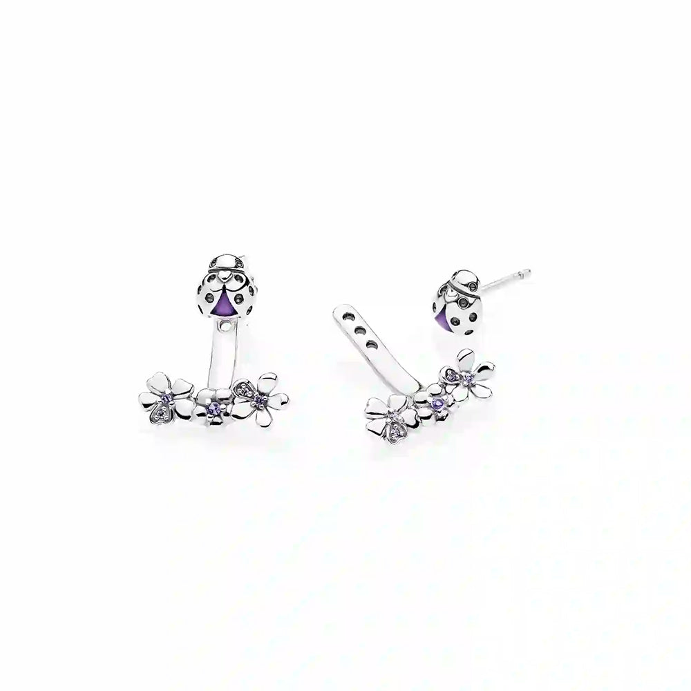 Aretes Pendientes Pandora Doble Uso Pradera de Mariquitas 297123NLC Plata 925