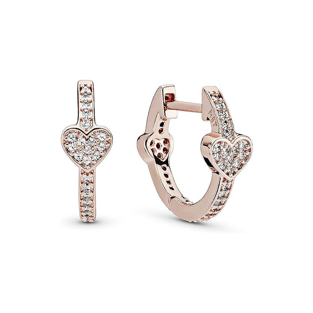 Aretes Pendientes Pandora Aro Pavé Corazón Seductor 287290CZ Oro Rosa 14k