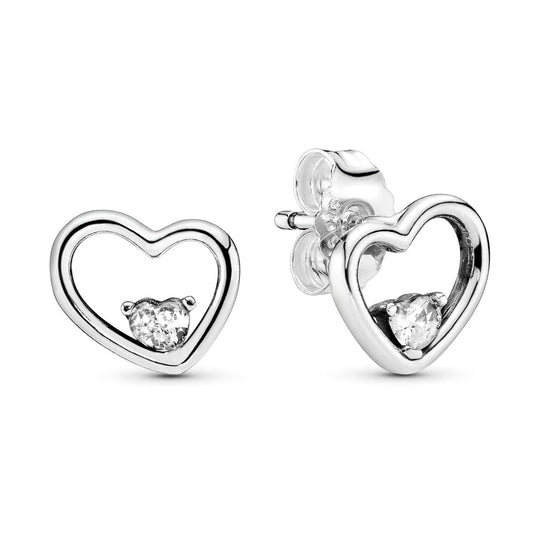 Aretes Pendientes Pandora Tipo Topo Corazon Asimetrico 297813CZ Plata 925