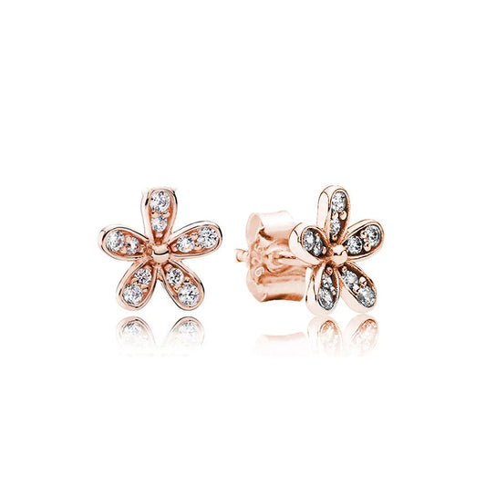 Aretes Pendientes Pandora Forma de Flor Oro Rosa 280570CZ Plata 925