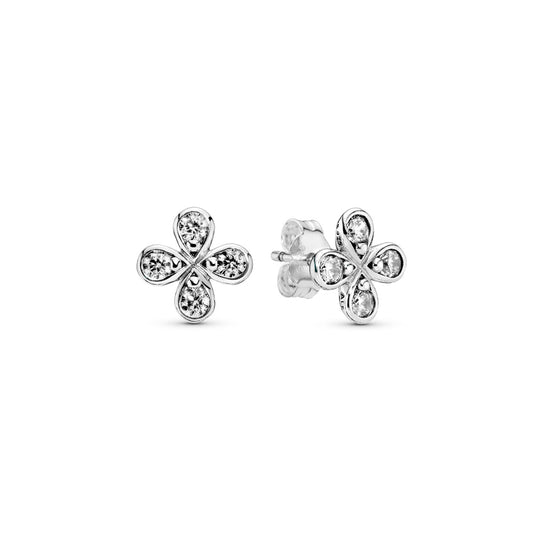 Aretes Pendientes Pandora Flor de Cuatro Petalos y Circonita Transparente 297968CZ Plata 925