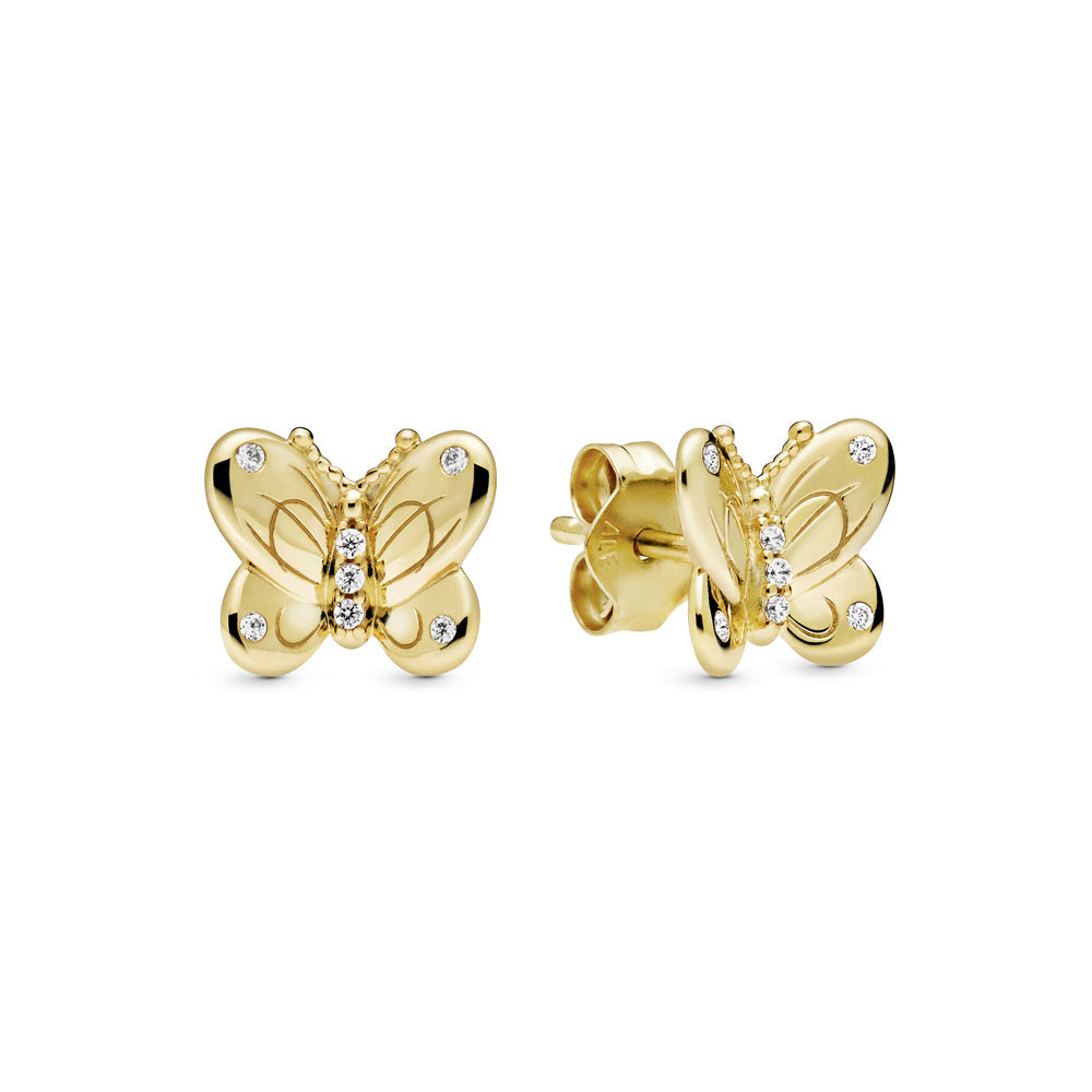 Aretes Pendientes Pandora  Mariposas Doradas Brillantes 267921CZ Chapado en Oro 18k